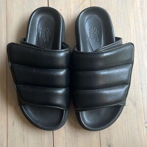 Gia Borghini Black Padded Leather Platform Slides Mules Size 36.5, US 6